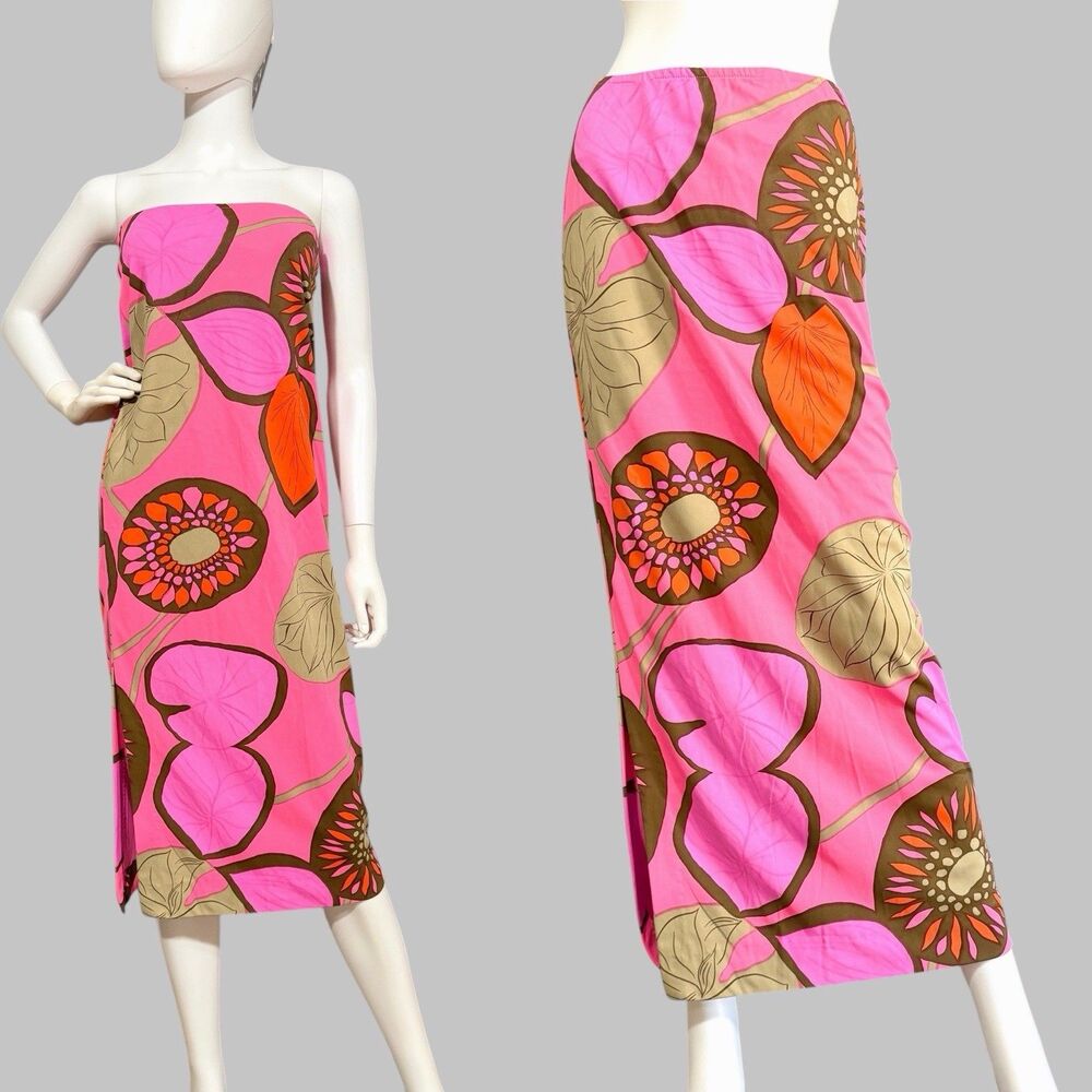 Vintage 1960’s Elisabeth Stewart Side Slit Vibrant Pink Skirt Mid Century Print